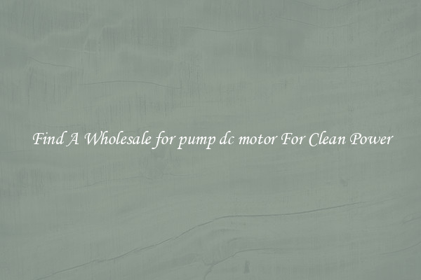 Find A Wholesale for pump dc motor For Clean Power